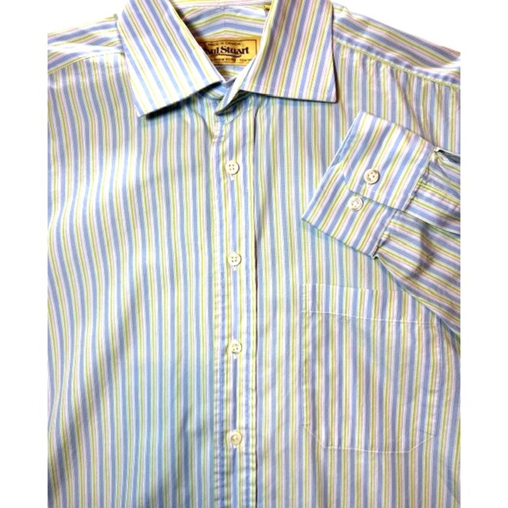 Paul Stuart Purple Green Blue Stripe Long Sleeve Button Dress‎ Shirt 15 1/2 X 36